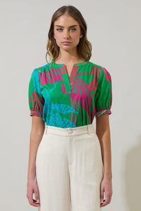 Meig Tropical Neli Split Neck Top