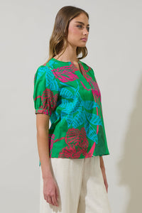 Meig Tropical Neli Split Neck Top