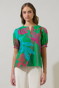 Meig Tropical Neli Split Neck Top