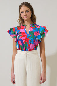 Exene Floral Emery Split Neck Top