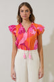 Merim Floral Deniza Split Neck Ruffle Top