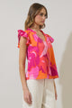 Merim Floral Deniza Split Neck Ruffle Top