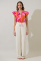 Merim Floral Deniza Split Neck Ruffle Top