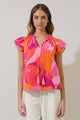 Merim Floral Deniza Split Neck Ruffle Top