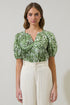 Irenan Leaf Gily Puff Sleeve Top