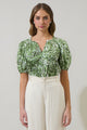 Irenan Leaf Gily Puff Sleeve Top
