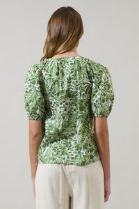 Irenan Leaf Gily Puff Sleeve Top
