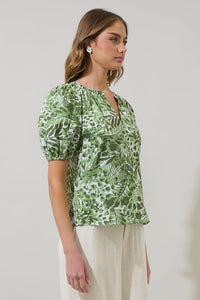 Irenan Leaf Gily Puff Sleeve Top