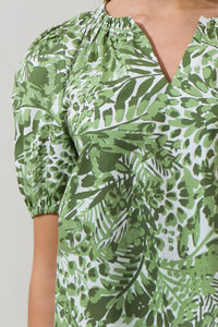 Irenan Leaf Gily Puff Sleeve Top