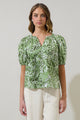 Irenan Leaf Gily Puff Sleeve Top