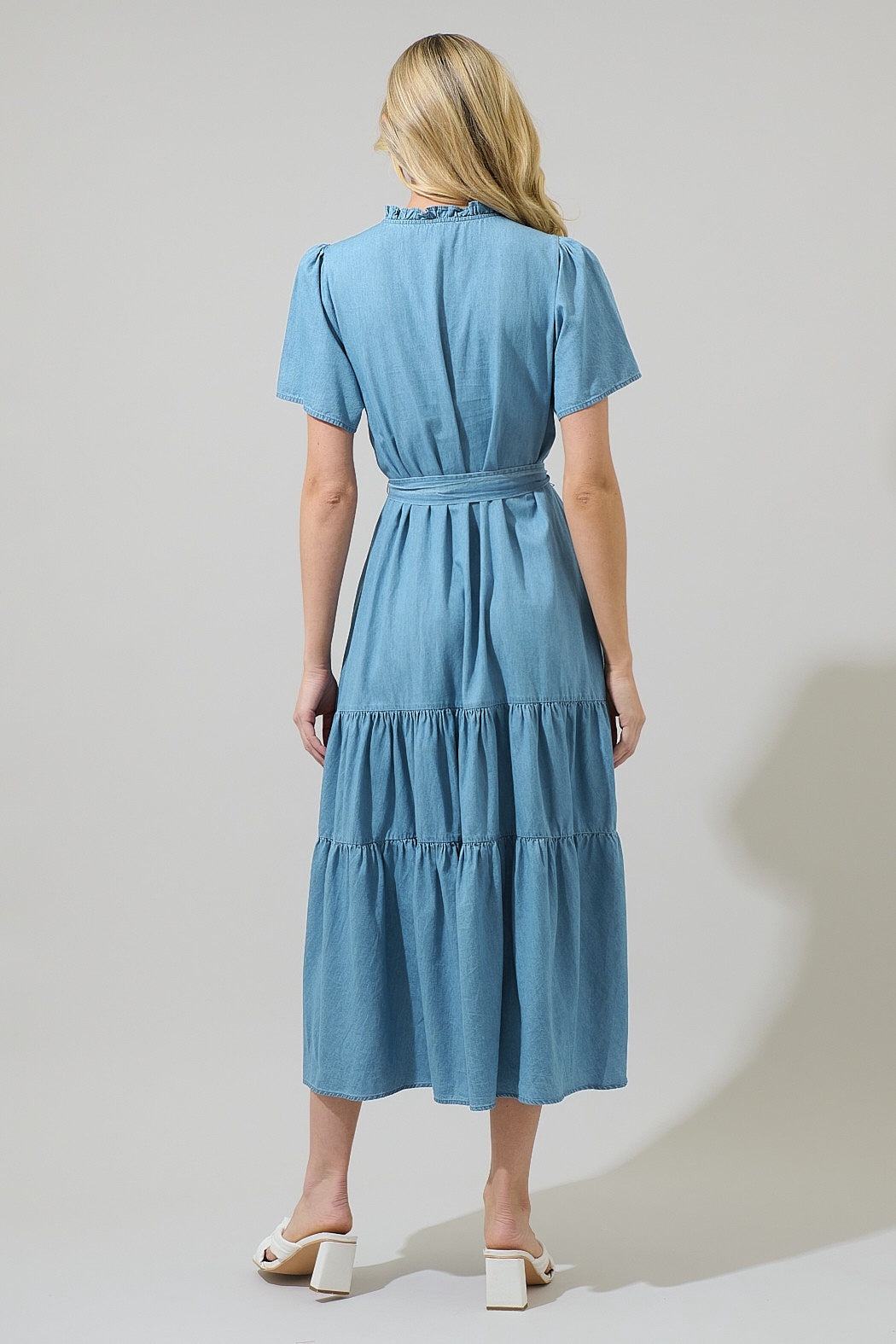 chambray tiered midi dress Chambray Tiered Midi Dress