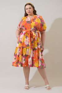Milley Floral Wynette Tiered Midi Dress Curve