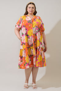 Milley Floral Wynette Tiered Midi Dress Curve