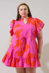 Aurea Floral Alina Ruffle Shift Mini Dress Curve