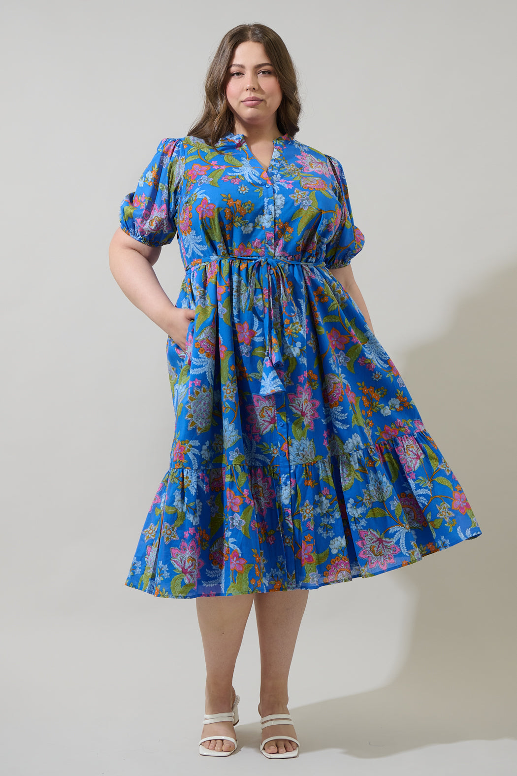 Sunlit Floral Beth Button Down Midi Dress Curve Sugarlips Sunlit Floral Beth Button Down Midi Dress Curve Sugarlips