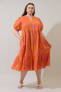 Bracha Floral Beth Button Down Midi Dress Curve