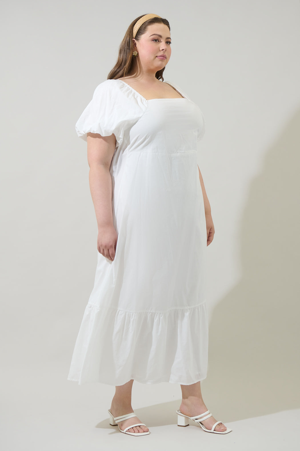 Xena Puff Sleeve Maxi Dress Curve White / 1X by Sugarlips Xena Puff Sleeve Maxi Dress Curve White / 1X by Sugarlips