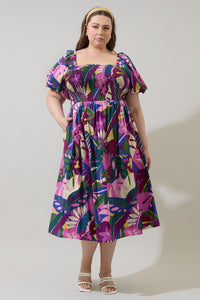 Blain Tropics Maray Smocked Midi Dress Curve