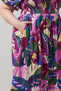 Blain Tropics Maray Smocked Midi Dress Curve