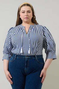 Glenda Stripe Irina Split Neck Top Curve