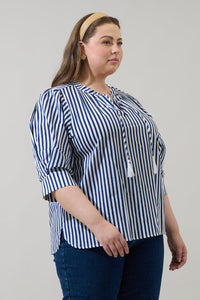 Glenda Stripe Irina Split Neck Top Curve