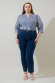 Glenda Stripe Irina Split Neck Top Curve