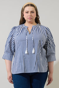 Glenda Stripe Irina Split Neck Top Curve