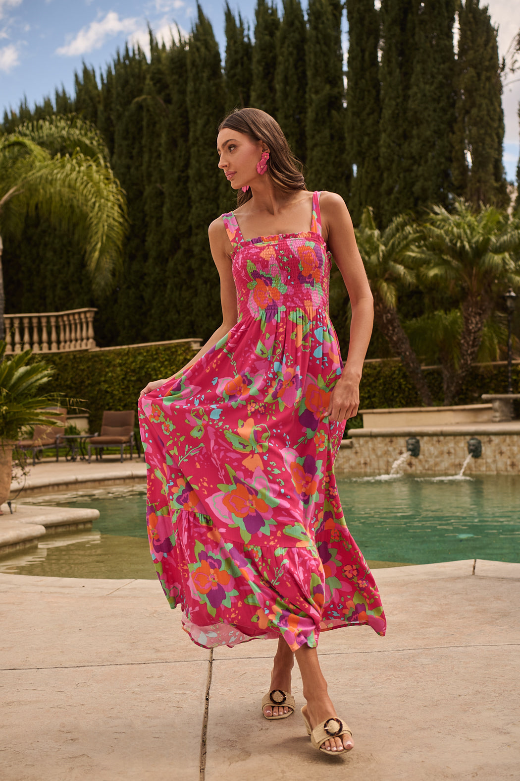 Casual Floral Maxi Maxi Dress Beach Vacation Himera Floral Kells Smocked Maxi Dress FUCHSIA-MUL M By Sugarlips Casual Floral Maxi Maxi Dress Beach Vacation Himera Floral Kells Smocked Maxi Dress FUCHSIA-MUL M By Sugarlips