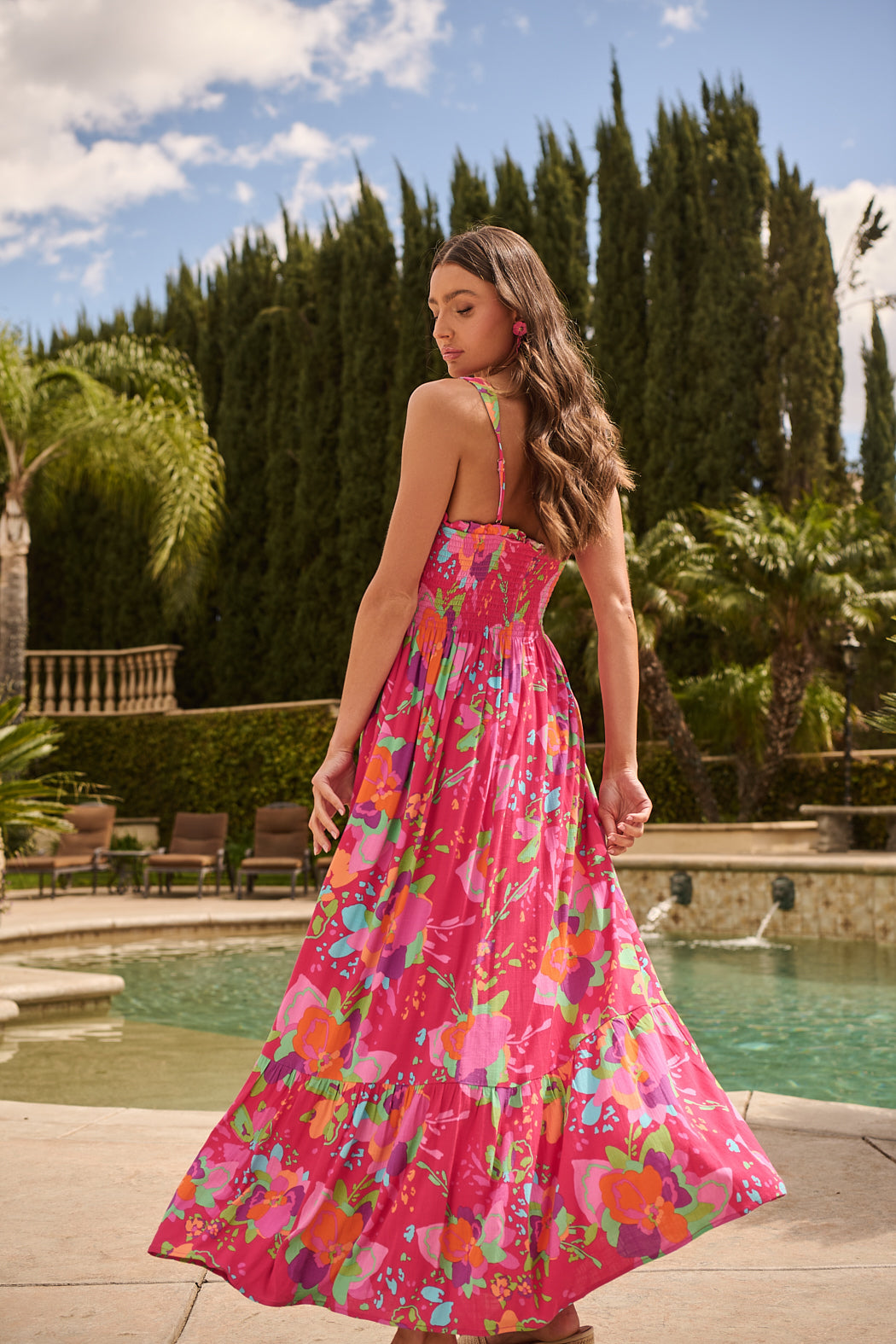 Himera Floral Kells Smocked Maxi Dress FUCHSIA-MUL / M