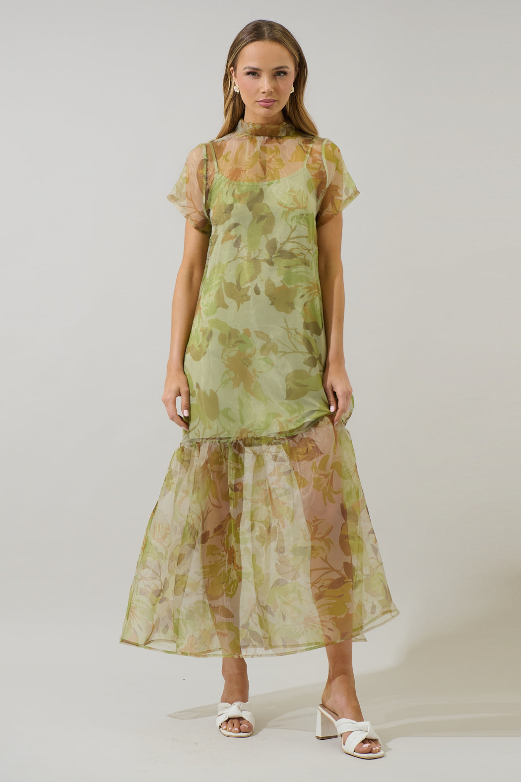 Ellery Floral Dime Organza Maxi Dress GREEN-MULTI / XS by Sugarlips Ellery Floral Dime Organza Maxi Dress GREEN-MULTI / XS by Sugarlips