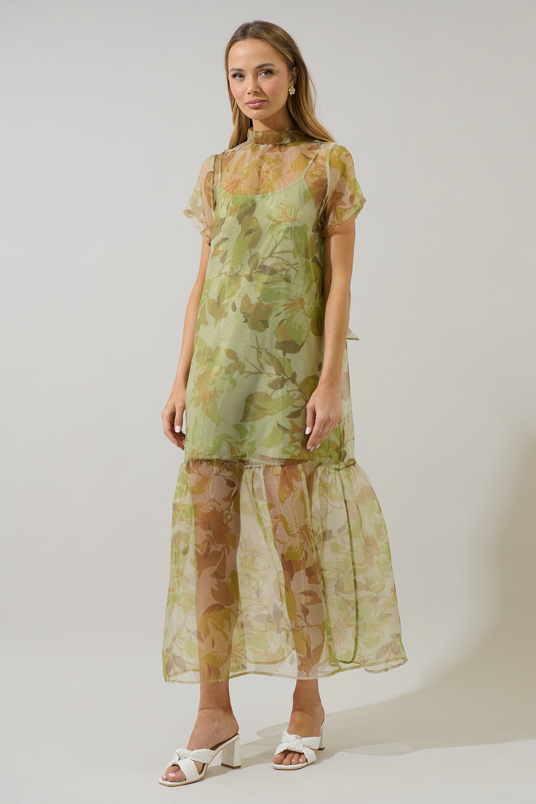 Ellery Floral Dime Organza Maxi Dress GREEN-MULTI / XS by Sugarlips Ellery Floral Dime Organza Maxi Dress GREEN-MULTI / XS by Sugarlips