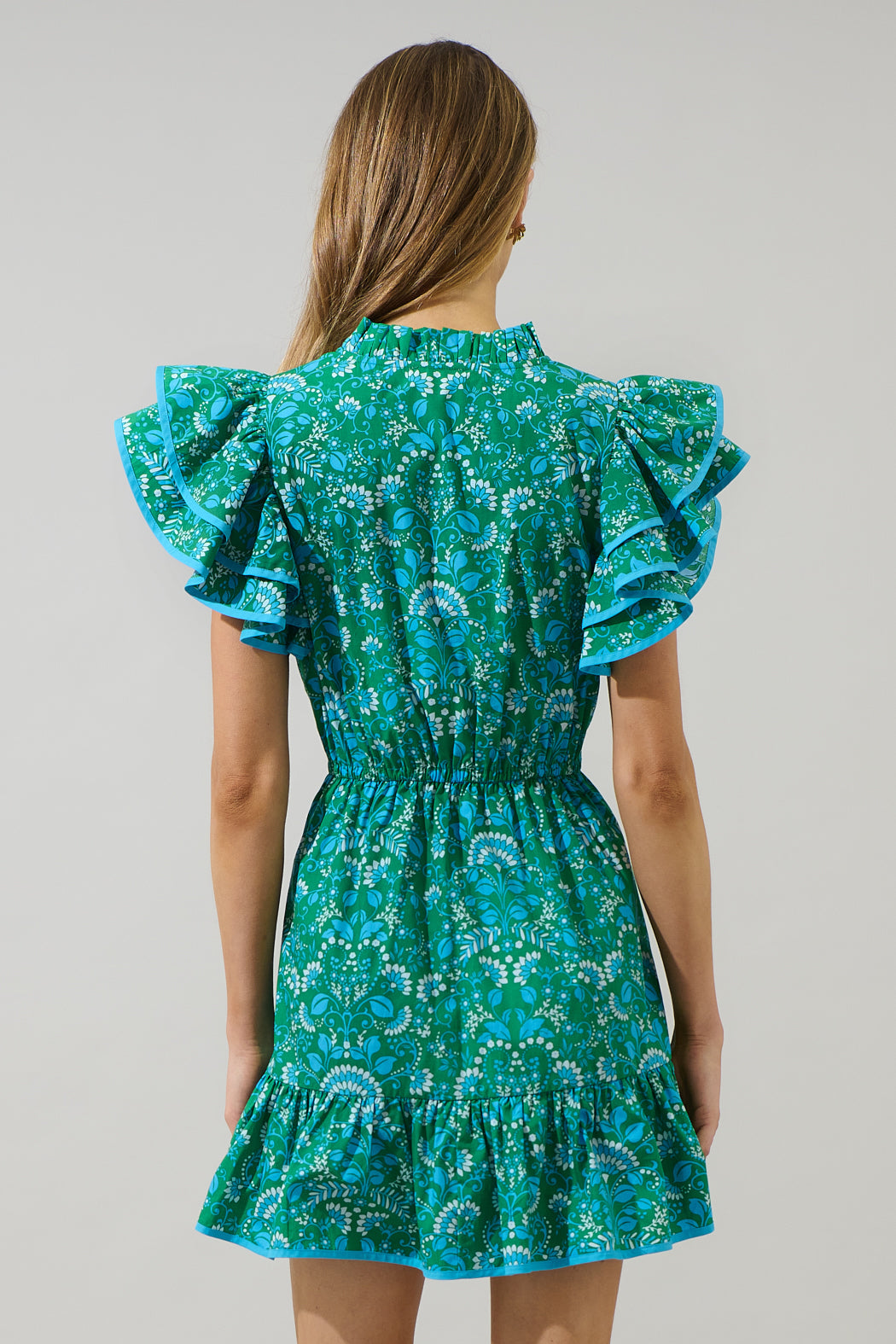 Alina Floral Ruffle Shift Mini Dress KELLY-CERULEAN / S by Sugarlips Alina Floral Ruffle Shift Mini Dress KELLY-CERULEAN / S by Sugarlips
