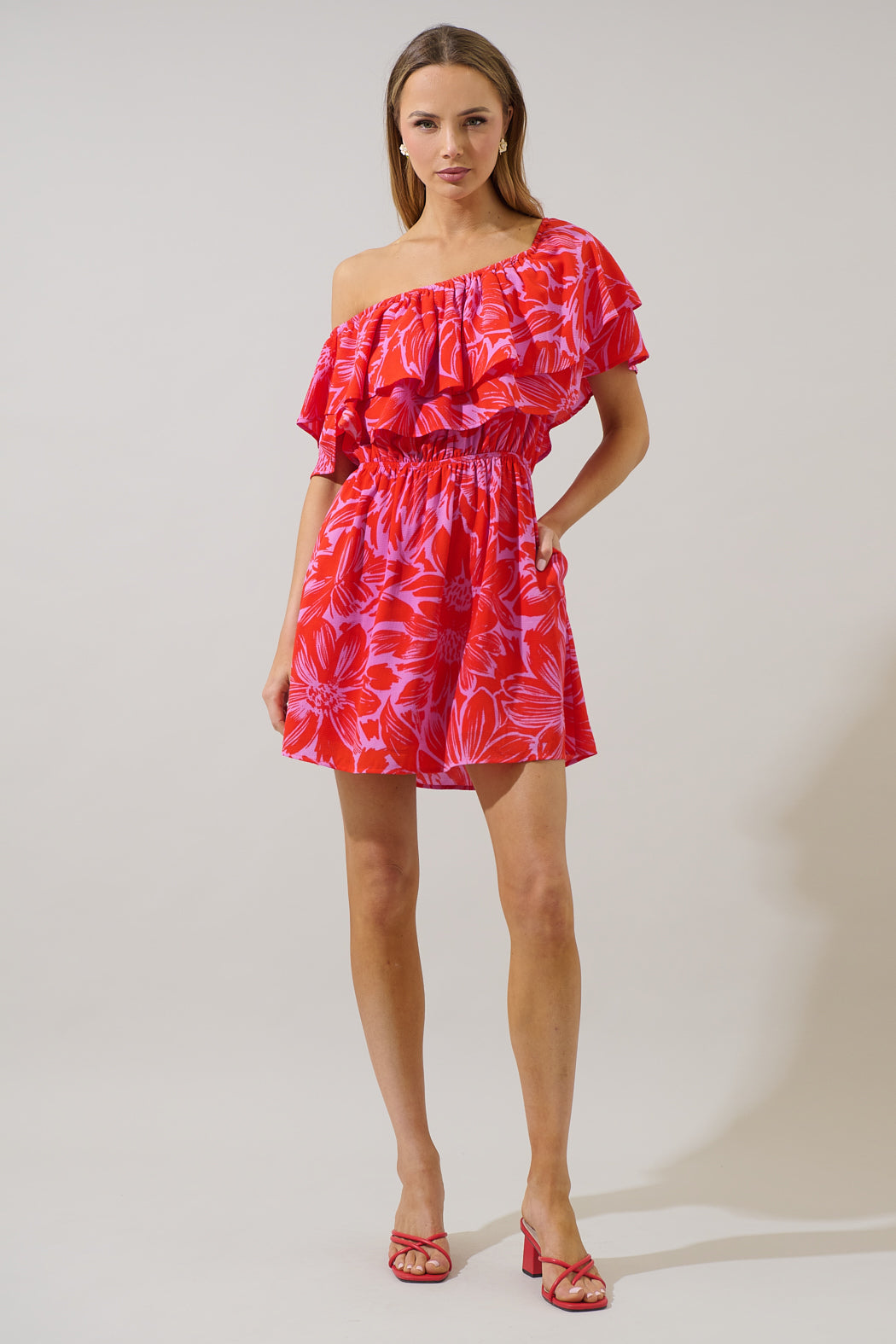 Rania Floral Audra Ruffle One Shoulder Mini Dress Sugarlips Rania Floral Audra Ruffle One Shoulder Mini Dress Sugarlips
