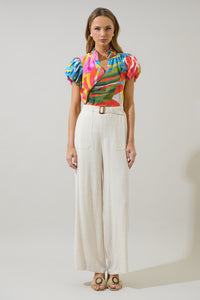 Breezy Palms Poly Smocked Top