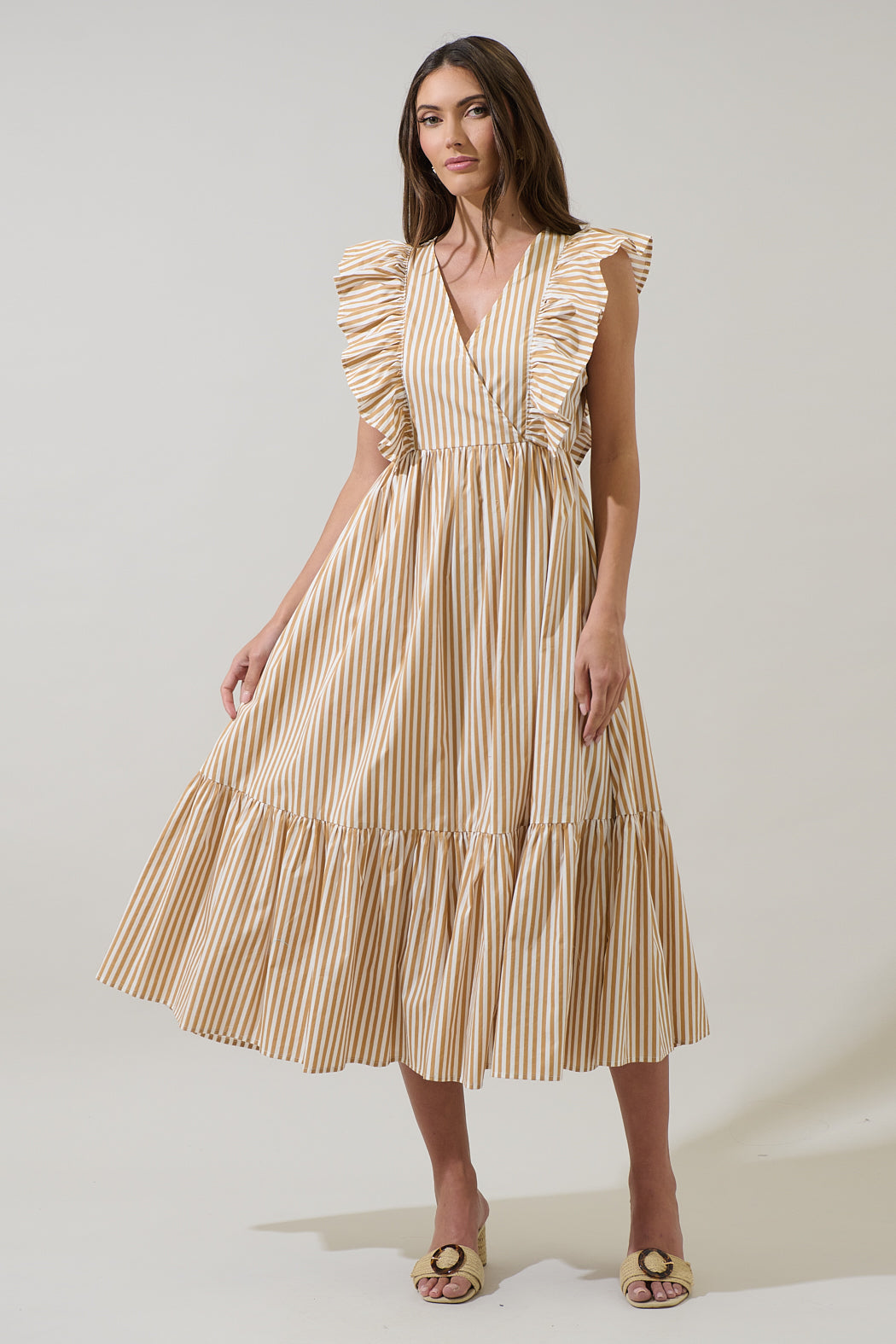 surplice midi dress Rainbow Tropics Fairness Poplin Surplice Midi Dress RED-MULTI / XS by Sugarlips