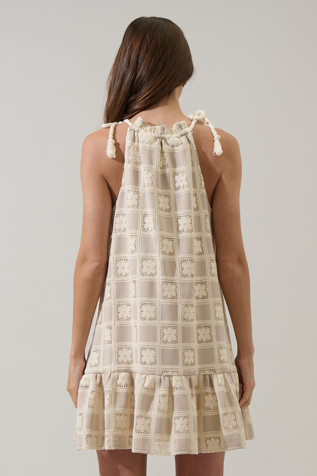 crochet tops and dresses Norah Crochet Rumba Halter Mini Dress OATMEAL / L by Sugarlips