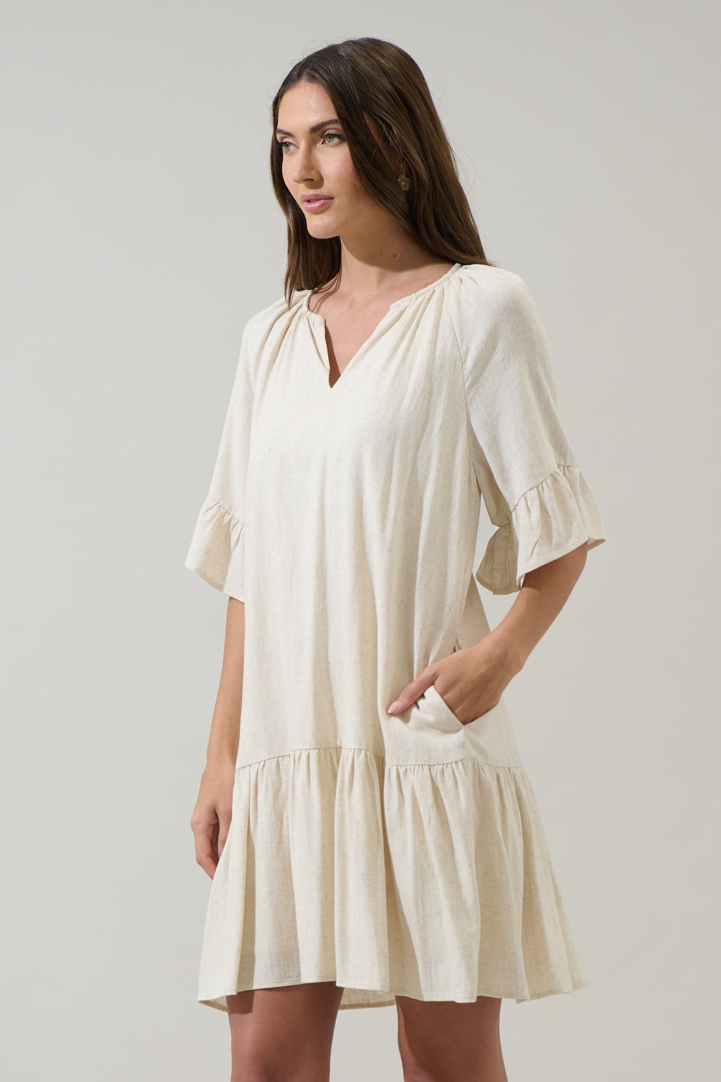 Annet Linen Shift Mini Dress NATURAL / S by Sugarlips Annet Linen Shift Mini Dress NATURAL / S by Sugarlips