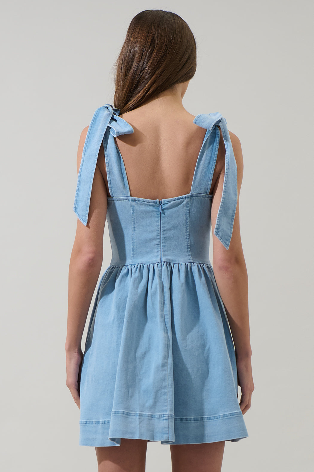 Sujey Denim Tie Strap Mini Dress LT-DENIM / M by Sugarlips Sujey Denim Tie Strap Mini Dress LT-DENIM / M by Sugarlips
