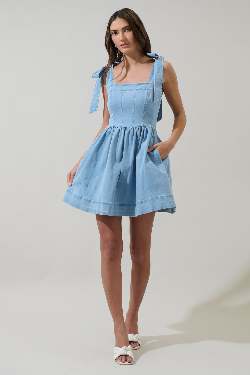 Sujey Denim Tie Strap Mini Dress LT-DENIM / M by Sugarlips Sujey Denim Tie Strap Mini Dress LT-DENIM / M by Sugarlips