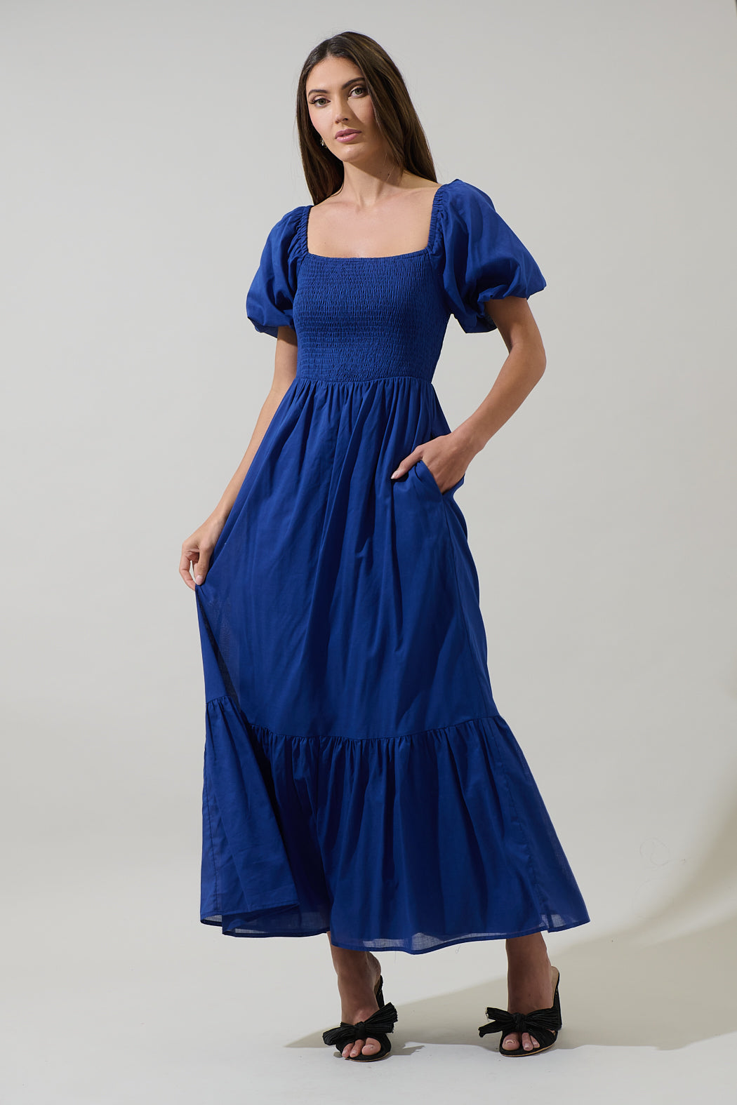 Bluebell Smocked Maxi Dress NAVY / S by Sugarlips Bluebell Smocked Maxi Dress NAVY / S by Sugarlips