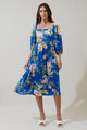 Solary Floral Amaretto Puff Sleeve Midi Dress