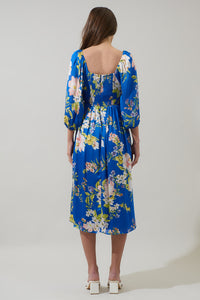 Solary Floral Amaretto Puff Sleeve Midi Dress