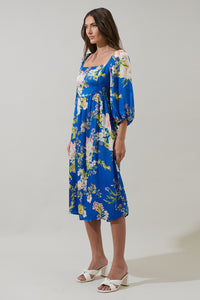 Solary Floral Amaretto Puff Sleeve Midi Dress