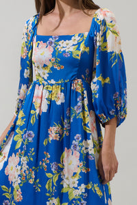 Solary Floral Amaretto Puff Sleeve Midi Dress