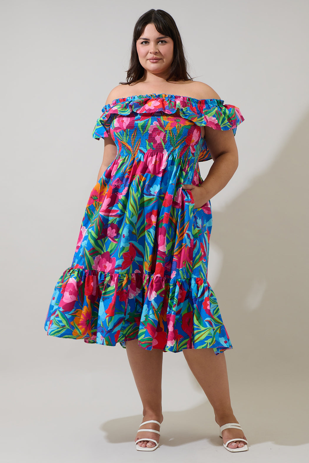 off the shoulder smocked midi dress COS + Off The Shoulder Smocked Midi Dress