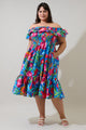 Naima Floral Off the Shoulder Smocked Midi Dress Curve