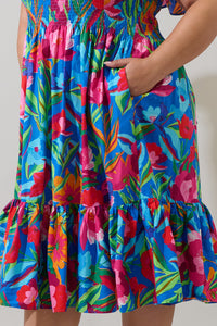 Naima Floral Off the Shoulder Smocked Midi Dress Curve