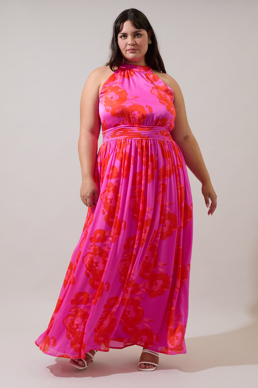 Lailah Floral Landy Halter Maxi Dress Curve Magenta-red / 2X by Sugarlips Lailah Floral Landy Halter Maxi Dress Curve Magenta-red / 2X by Sugarlips