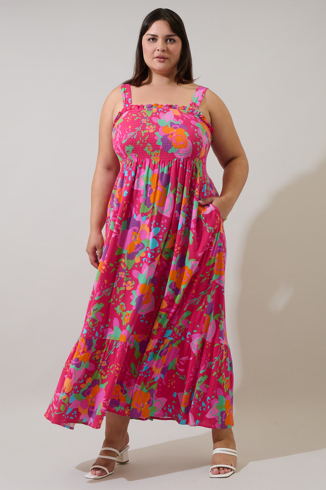 SUGARLIPS Women's Himera Floral Kells Smocked Maxi Sundress - Pink