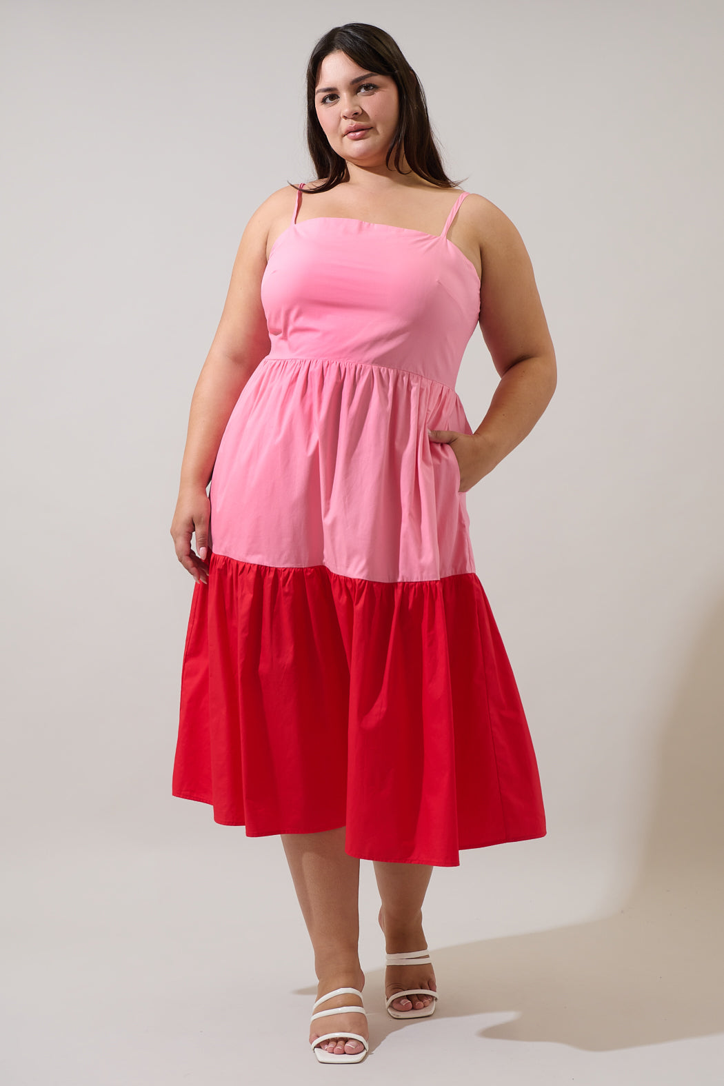 red pink colorblock dress Red and Pink Colorblock Dress